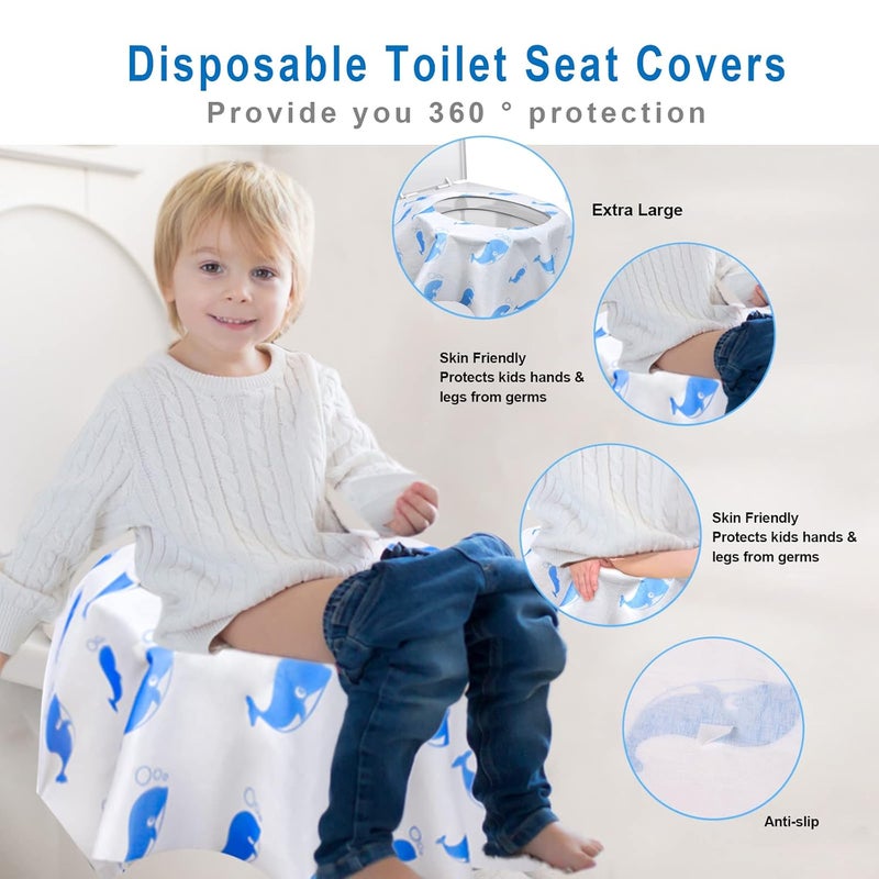 CHFONG 20 Pack Toilet Seat Covers Disposable, Extra Large Disposable Toilet Seat Covers for Adults, Individually Wrapped Potty Training Liners with Non-Slip Adhesives for Kids in Home, Restrooms&Travel -Blue - Image 2